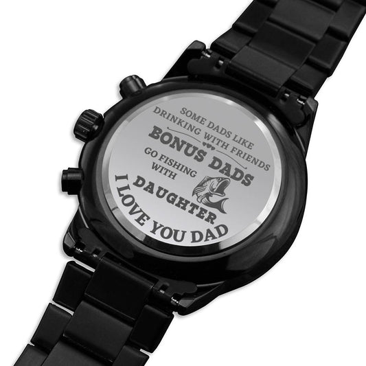 Fisherman Bonus Dad Men's Watch Gift For Father’s Day, Birthday Gift For Fishing Loving Step Dad From Daughter