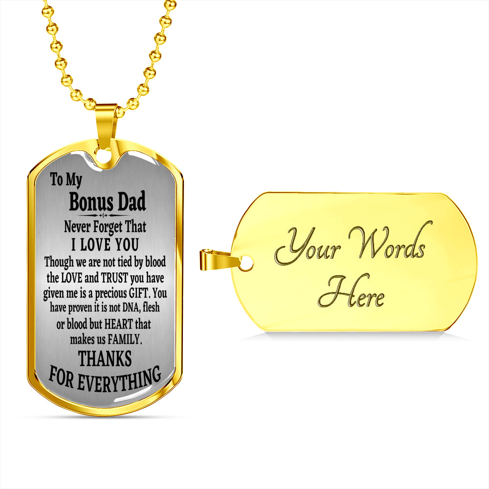 To My Bonus Dad Men’s Dog Tag Necklace Gift For Stepdad Birthday Gift, Stepped Up Dad