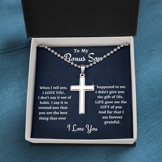 Stepson Gift Men’s Cross Necklace, To My Bonus Son Military Chain Necklace, Bonus Son Birthday Gift, Gift From Stepdad or Stepmom, Christmas Gift