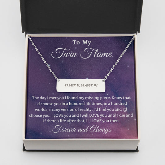 Custom Coordinates Necklace, To My Twin Flame Birthday or Christmas Gift,  Personalized Horizontal Bar Necklace, Latitude Longitude, Engraved Bar Necklace