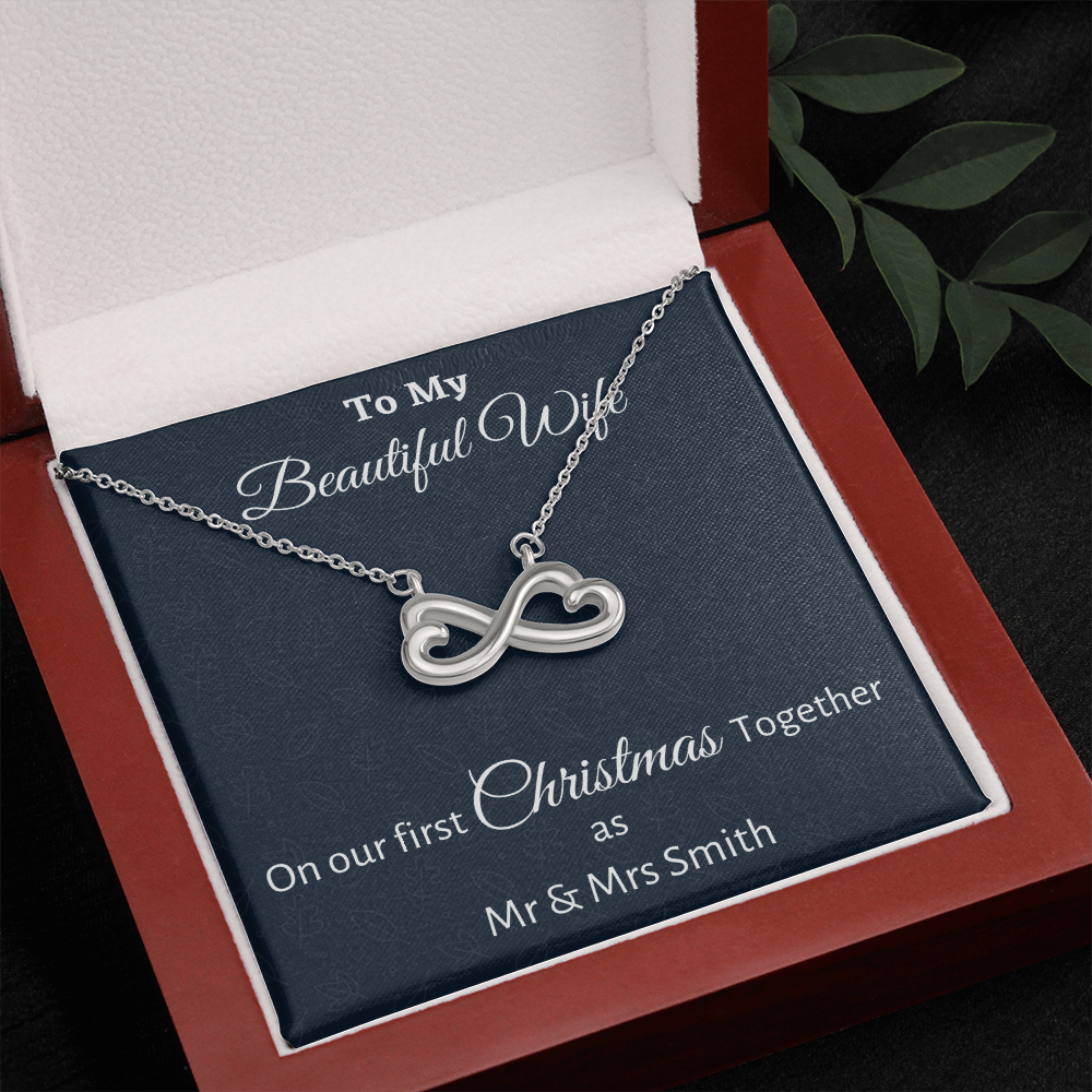 To My Wife Infinity Hearts Necklace Gift, Personalized Wife Gift On Our First Christmas Together Gift From Husband, Gift For Her