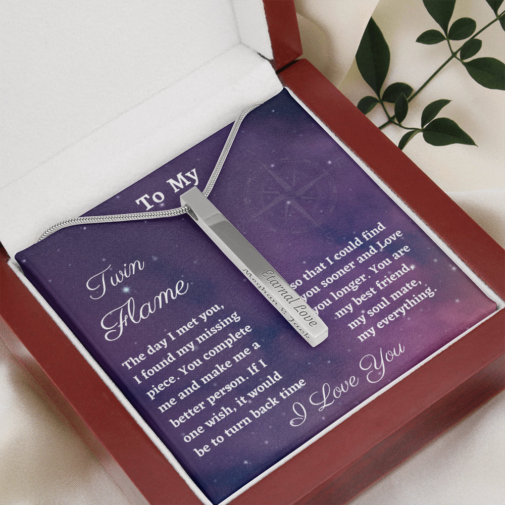 Custom Name Necklace, Twin Flame Gift Personalized Vertical Bar Necklace, Birthday or Christmas, Engraved Bar Necklace