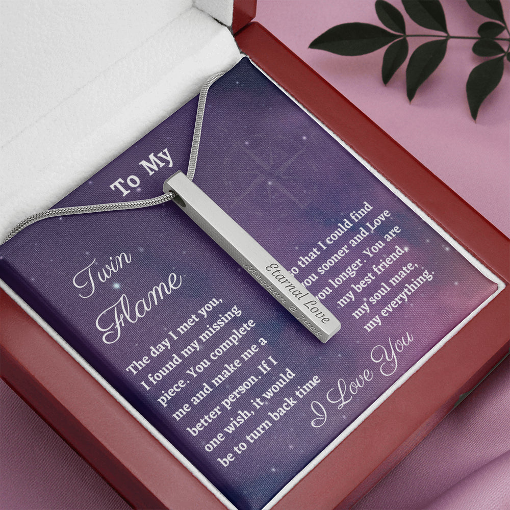 Custom Name Necklace, Twin Flame Gift Personalized Vertical Bar Necklace, Birthday or Christmas, Engraved Bar Necklace