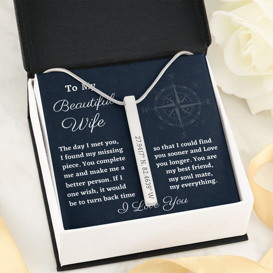 Custom Coordinates Necklace, Personalized Vertical Bar Necklace, Latitude Longitude, Birthday or Christmas Gift For Wife, Gift From Husband