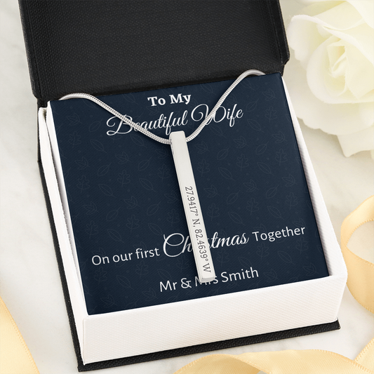 To My Wife Coordinates Vertical Stick Necklace Gift, Personalized Wife Gift On Our First Christmas Together Gift From Husband, Gift For Her