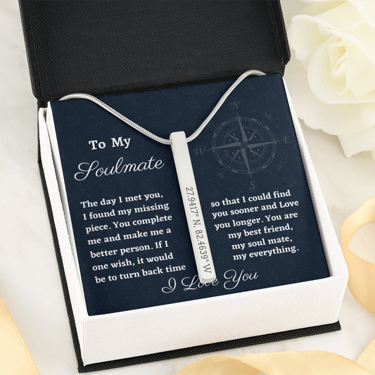 Custom Coordinates Necklace, Personalized Vertical Bar Necklace, To My Soulmate Birthday or Christmas Gift, Latitude Longitude, Engraved Bar Necklace