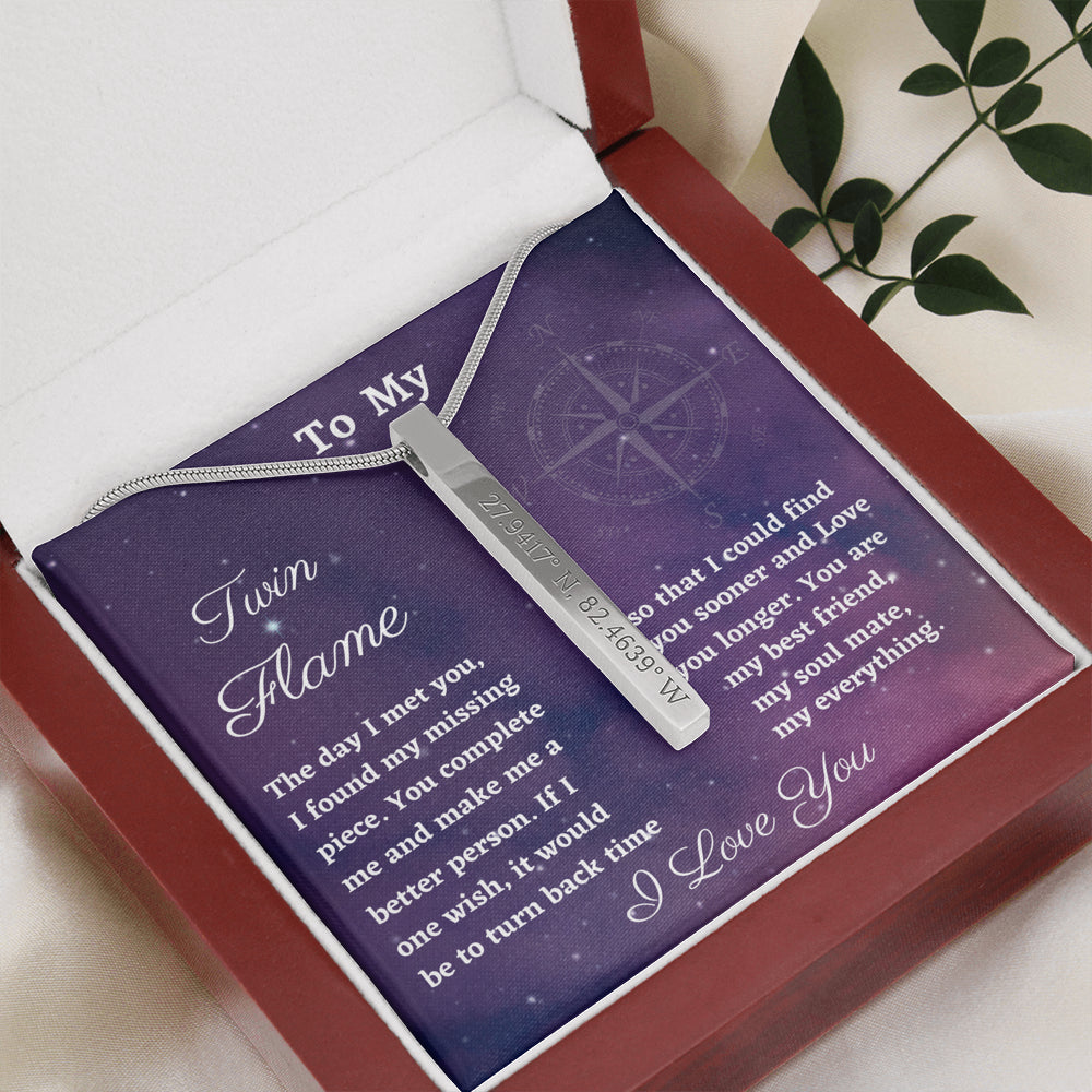 Custom Coordinates Necklace, Personalized Vertical Bar Necklace, To My Twin Flame Birthday or Christmas Gift, Latitude Longitude, Engraved Bar Necklace