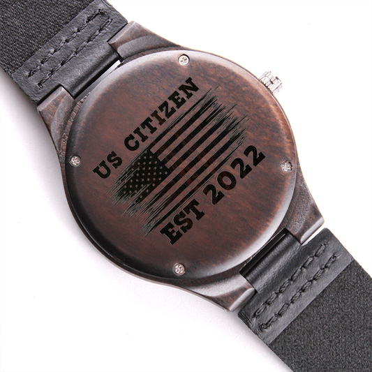 New US Citizen Gift, Wooden Engraved Men's Watch, American Naturalization Est 2022, American Immigrant Citizenship Gift, Gift For Him