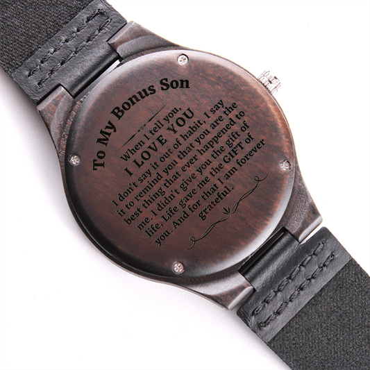 To My Bonus Son Engraved Wooden Watch Gift, Stepson Gift, Birthday Gift From Stepmom to Bonus Son, Son In Law Gift Christmas Gift