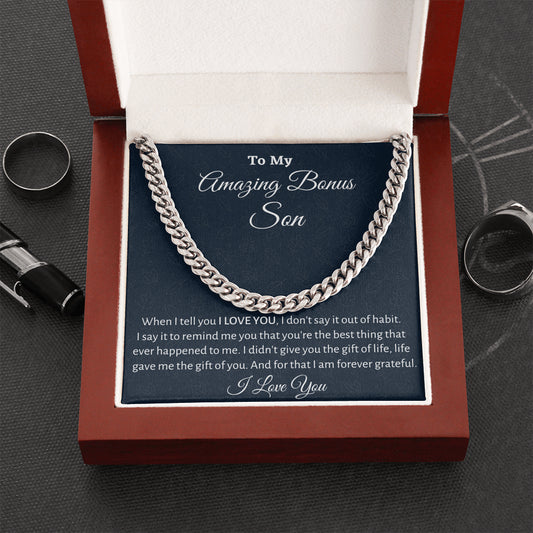 To My Bonus Son Cuban Link Chain, Stepson Gift, Bonus Son Birthday Gift, Gift for Bonus Son From Stepdad, Christmas Gift