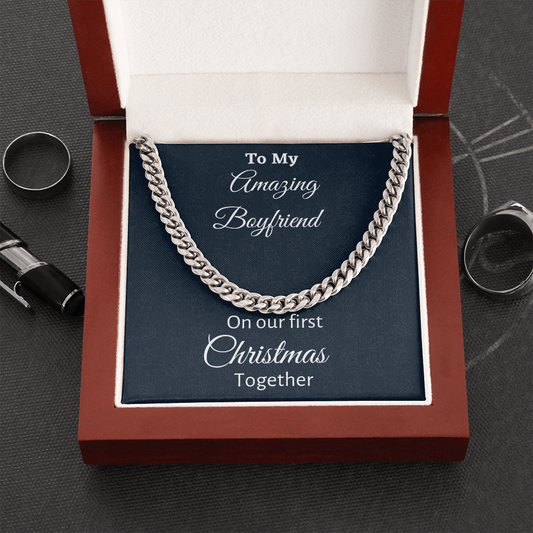 To My Boyfriend Cuban Link Chain, To My Boyfriend On Our First Christmas Together Gift From Girlfriend, Gift For Him