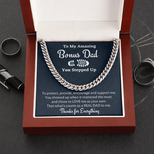 Bonus Dad Cuban Chain Link Gift, Men’s Chain Necklace for Birthday Present or Christmas Gift, Cuban Link Chain Gift for Father’s Day