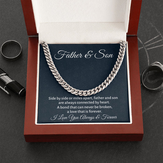 Father And Son Gift, Men’s Chain Necklace for Birthday Present or Christmas Gift, Cuban Link Chain Graduation Gift for Son