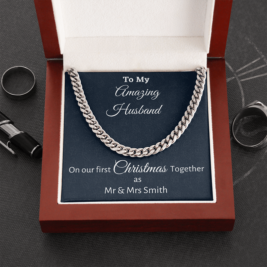 To My Husband Cuban Link Chain, Personalized Husband Gift On Our First Christmas Together Gift From Wife, Gift For Him
