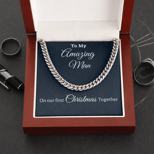 To My Man Cuban Link Chain, Personalized Husband Boyfriend Gift On Our First Christmas Together Gift From Wife of Girlfriend, Gift For Him