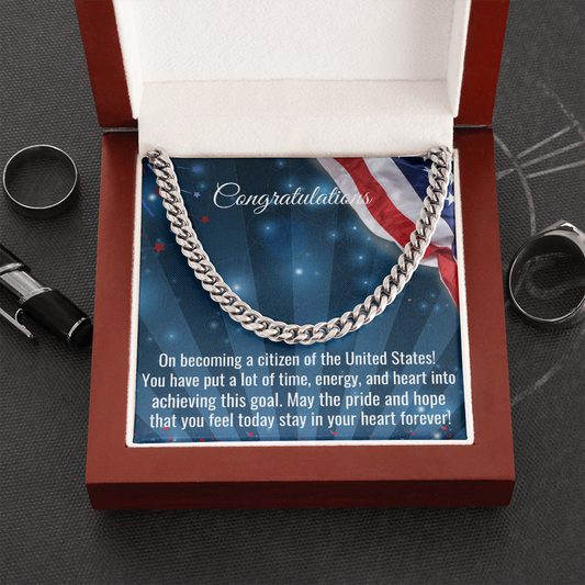 New US Citizen Gift, Men’s Cuban Chain, American Naturalization Ceremony Gift, American Immigrant Citizenship Gift, Gift For Him