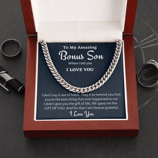 To My Bonus Son Men’s Cuban Chain Gift, Stepson Gift, Birthday Gift From Stepmom to Bonus Son, Son In Law Gift Christmas Gift