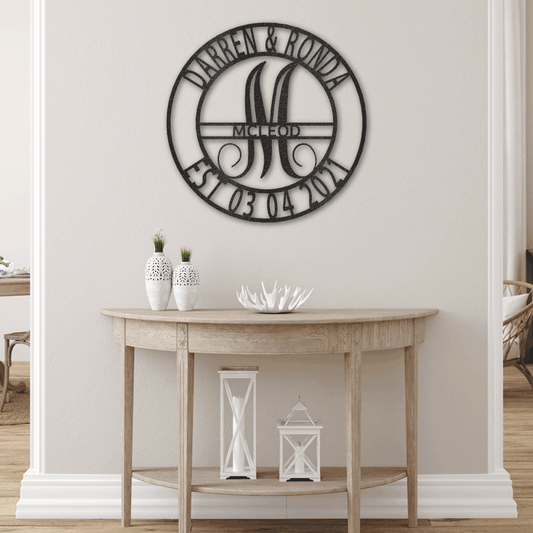 Elaborate Family Name Metal Signs, Split Letter Metal Wall Art, Housewarming Gift, Monogram Wall Décor, Personalized Anniversary Gift, Wedding Gift, Last Name Décor