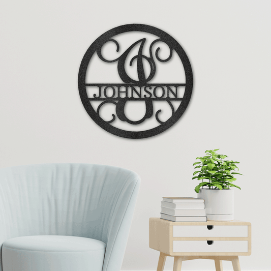 Circle Vine Name Metal Signs, Custom Family Name Sign, Metal Monogram Sign, Wedding Gift Metal Wall Art, Housewarming Gift, Wall Décor, Anniversary Gift