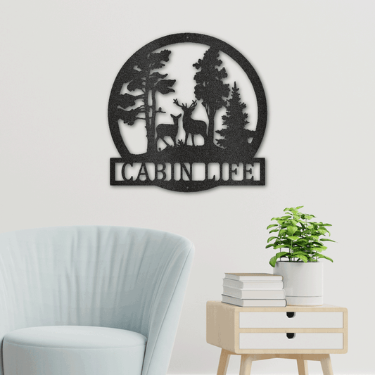 Cabin Life Metal Sign, Deer Hunter Gift, Father’s Day Gift, Metal Monogram Sign, Housewarming Gift, Home Wall Hangings, Porch- Living Room Décor