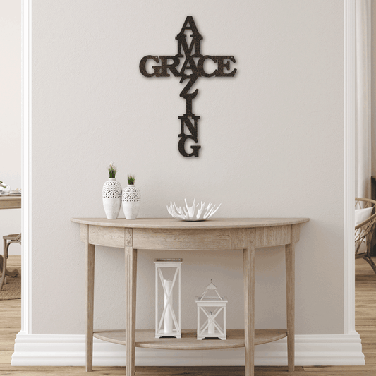 Amazing Grace Metal Wall Art, Door Hanger, Metal Sign, Christian Gifts, Housewarming Gift, Monogram Wall Décor, Home Décor- Porch- Living Room Décor