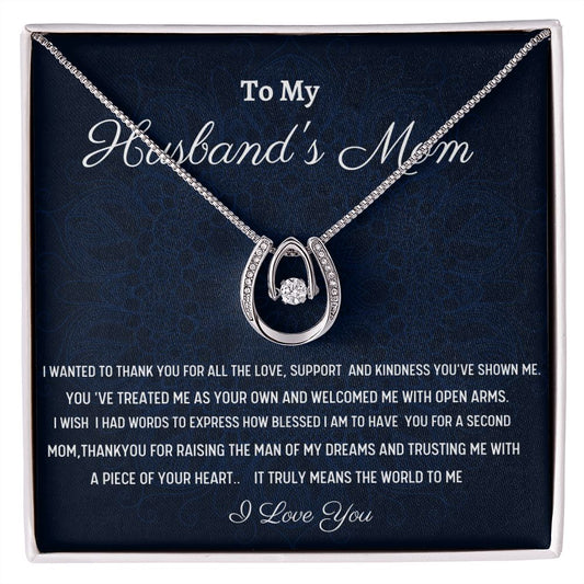 To My Husband's Mom Lucky In Love Necklace, Birthday Gift For Husband's Mom, Meaningful Gift, Retirement Gift For Her, Wedding Anniversary Gift, From Daughter-In-Law.