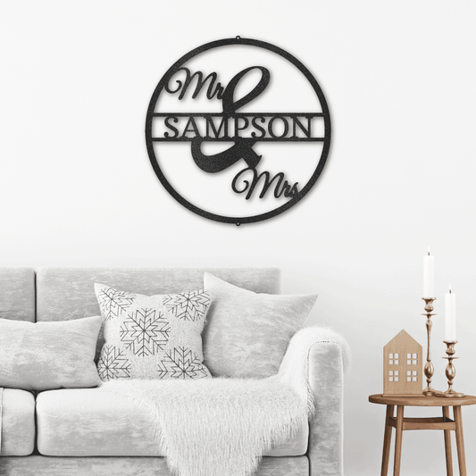 Family Name Metal Signs, Custom Mr. & Mrs. Circle Monogram, Wedding Gift Metal Wall Art, Housewarming Gift, Wall Décor, Personalized Anniversary Gift