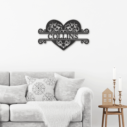 Fancy Heart Name Metal Signs, Custom Family Name Sign, Metal Monogram Sign, Wedding Gift Metal Wall Art, Housewarming Gift, Wall Décor, Anniversary Gift