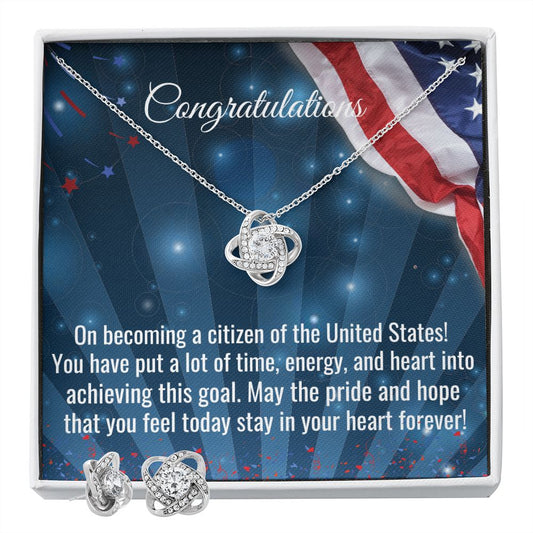 Citizenship Gift Love Knot Necklace and Earrings Set