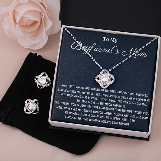 To My Boyfriends Mom Gift, Love Knot Necklace and Earring Set, Christmas Gift for Boyfriends Mom Gift for Boyfriend's Mom From Girlfriend