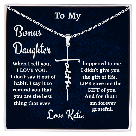 To my Bonus Daughter Faith Cross Necklace, Stepdaughter Gift, Bonus Daughter Birthday Gift, Gift for Bonus Daughter, Daughter in Law