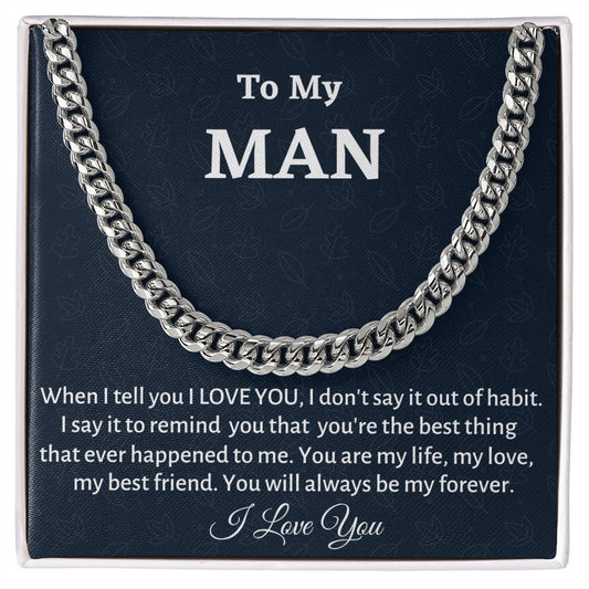 To My Man Cuban Link Chain, Birthday or Anniversary Gift for Him, Christmas Gift, Gift For Him