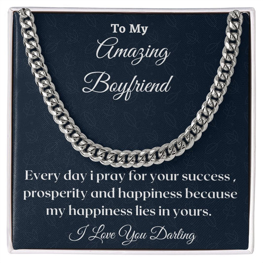 To My Amazing Boyfriend Cuban Link Chain Necklace, Girlfriend To Boyfriend Gift, Valentine Jewelry Gift, Men Jewelry, Romantic Gift, I Love You.