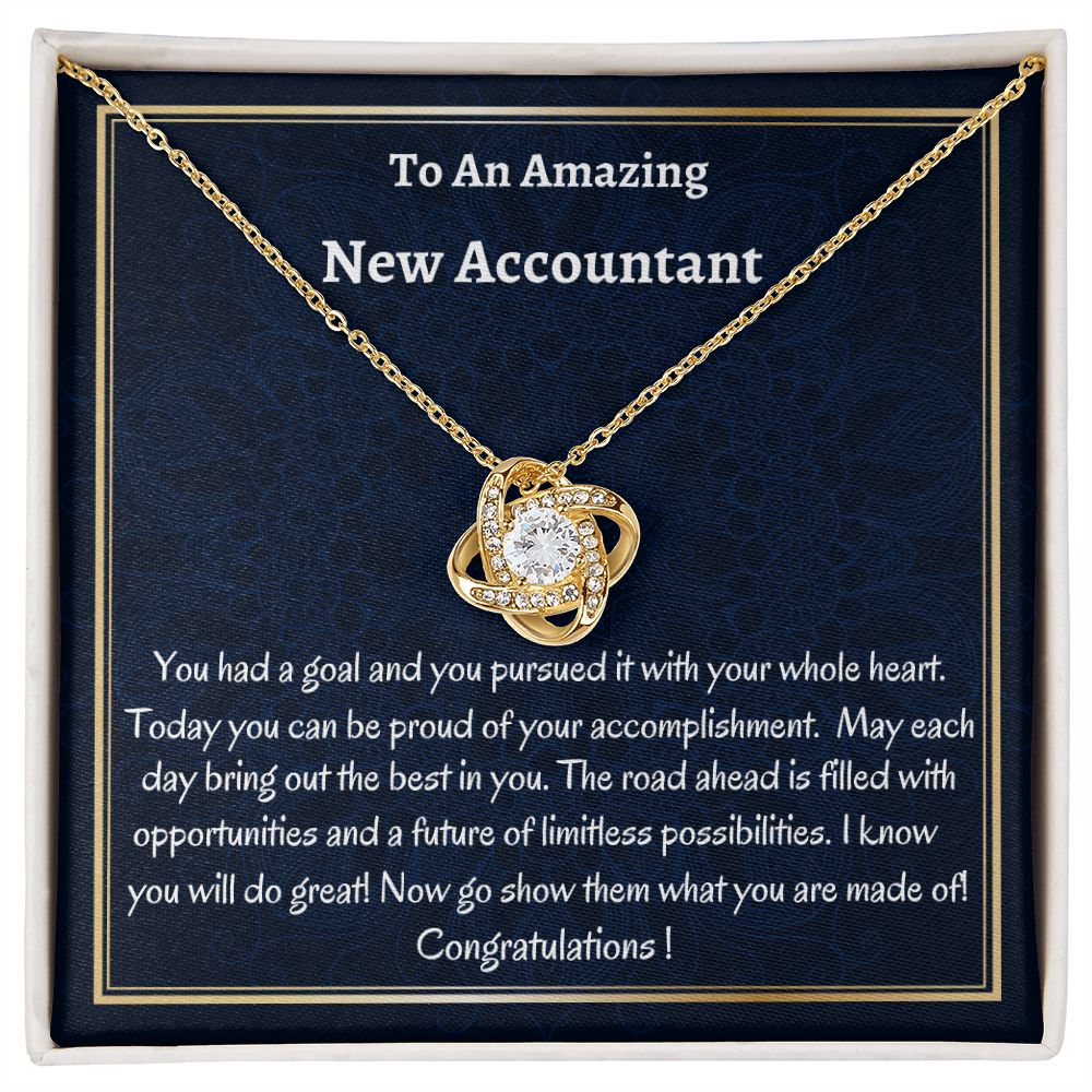 To An Amazing New Accountant Love Knot Necklace, Graduation Gift For Her, New Accountant Congratulations Gift. Women Jewelry