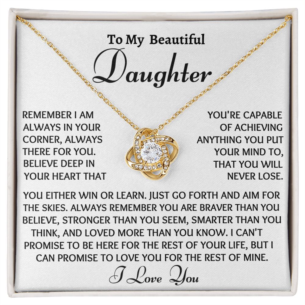 Ready Daughter Love Knot Necklace, Birthday Gift From Dad or Mom to Daughter, Christmas Gift For Her, Daughter Gift