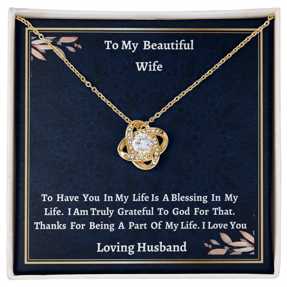 To My Beautiful Wife Love Knot Necklace Birthday Gift For Amazing