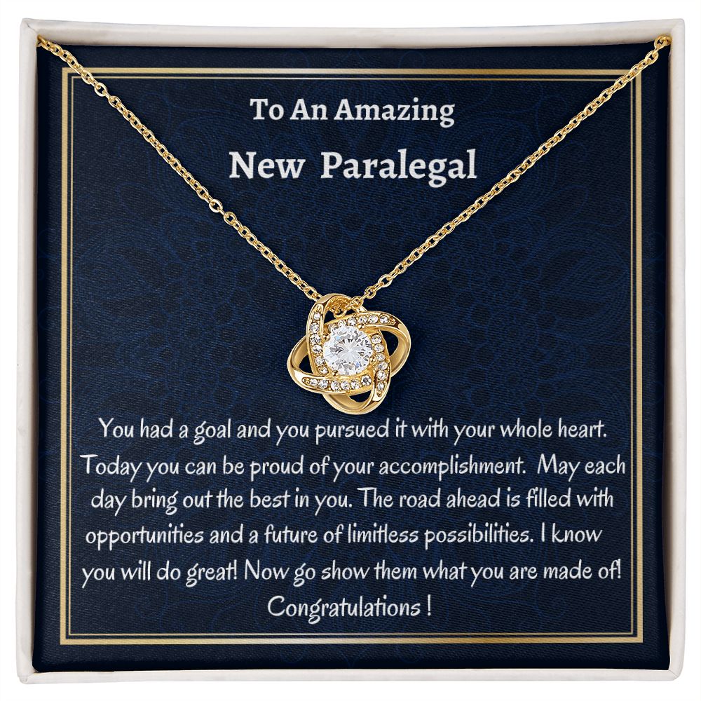 To An Amazing New Paralegal Love Knot Necklace, New Paralegal Graduation Gift, Law Grad, Meaningful Gift,  Women Jewelry
