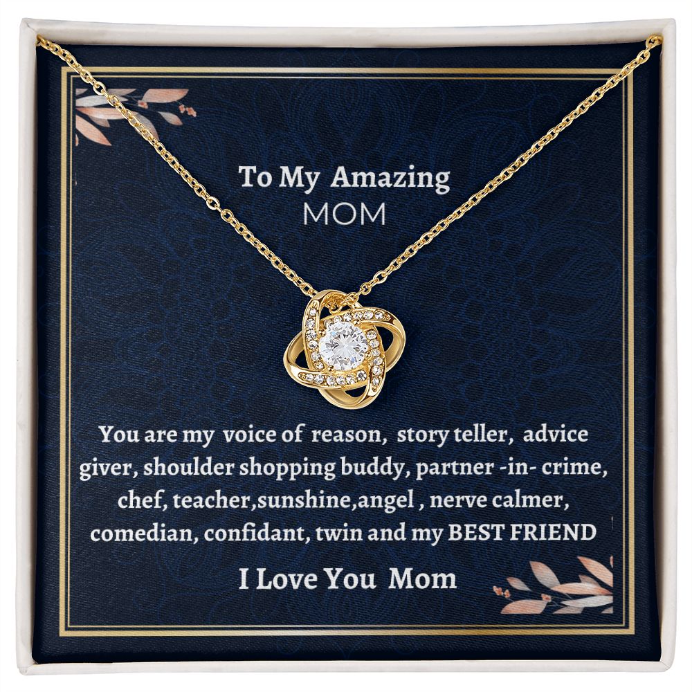 To My Amazing Mom Love Knot Necklace, Birthday Gift For Amazing Mom, Daughter To Mother Jewelry, Mothers Day Gift, Unique Message Gift, Women jewelry.