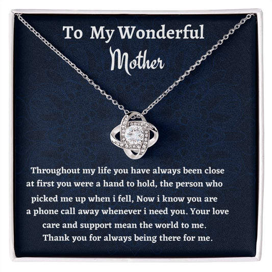 To My Wonderful Mother Love Knot Necklace, Birthday Gift For Mom, Mothers Day Gift, Sentimental Gift, Meaningful Jewelry.