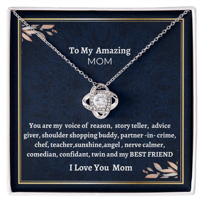 To My Amazing Mom Love Knot Necklace, Birthday Gift For Amazing Mom, Daughter To Mother Jewelry, Mothers Day Gift, Unique Message Gift, Women jewelry.