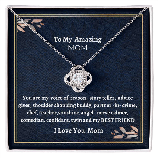 To My Amazing Mom Love Knot Necklace, Birthday Gift For Amazing Mom, Daughter To Mother Jewelry, Mothers Day Gift, Unique Message Gift, Women jewelry.