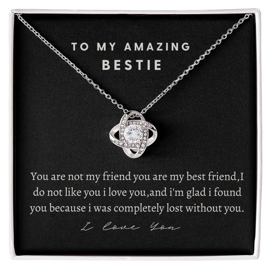 To My Amazing Bestie Love knot Necklace, Birthday Gift For An Amazing Bestie, Women Jewelry Gift, From Bestfriend, I Love You Bestie.