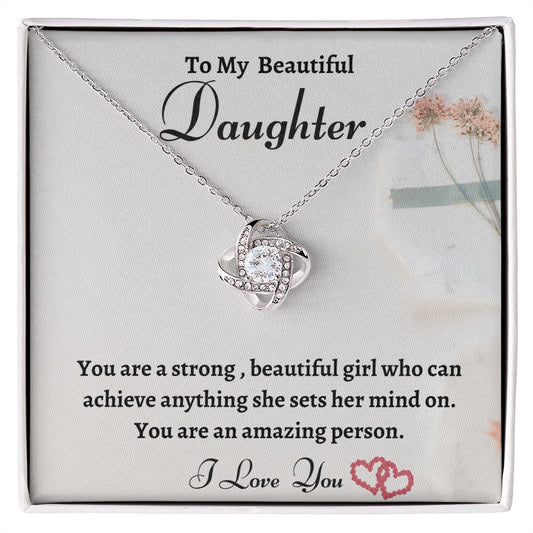 To My Beautiful Daughter Love Knot Necklace, Birthday Gift For Daughter, Meaningful Jewelry Gift, Mom To Daughter, Dad To Daughter, Graduation Gift For Her.