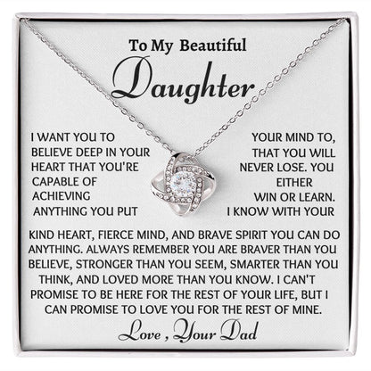 Ready To My Daughter Love Knot Necklace, Birthday Gift From Dad, Christmas Gift For Her, Dad to Daughter Gift.