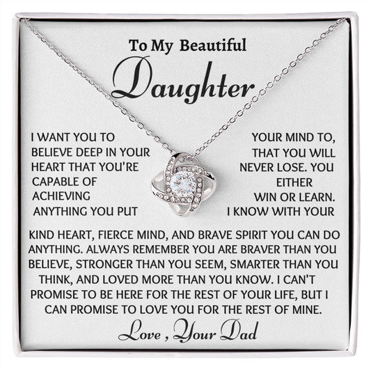 Ready To My Daughter Love Knot Necklace, Birthday Gift From Dad, Christmas Gift For Her, Dad to Daughter Gift.