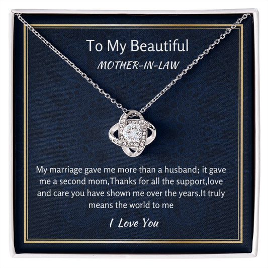 To My Beautiful Mother In Law Love Knot Necklace, Birthday Gift For Amazing Mother In Law, Wedding Day Gift,  From Bride Gift To Mother In Law, Appreciation Gift, Women Jewelry.