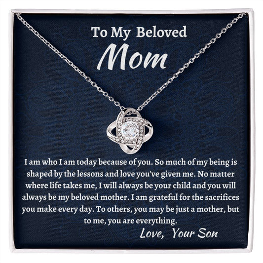 To My Beloved mom Love Knot Necklace, Birthday Gift For Beloved Mom, Beloved  Mom Valentine Gift, Son To Mom Gift