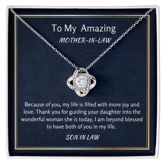 To My Amazing Mother In Law Love Knot Necklace, Birthday Gift For Amazing Mother In Law, Mothers Day Gift, Wedding Day Gift,  From Groom Gift To Mother In Law, Appreciation Gift, Women Jewelry.