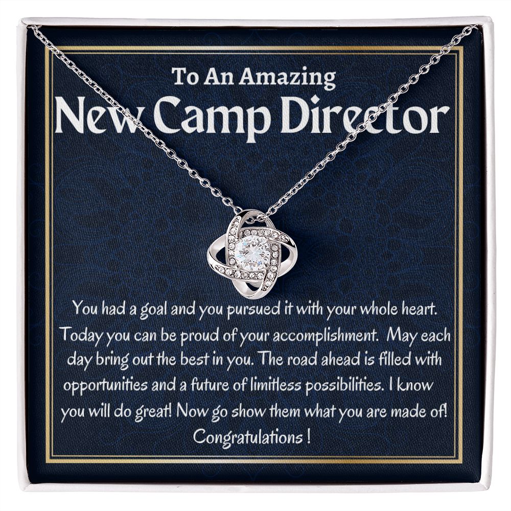 To An Amazing New Camp Director Love Knot Necklace, New Camp Director Appreciation Gift, Congratulations Gift For Her, Meaningful Jewelry.