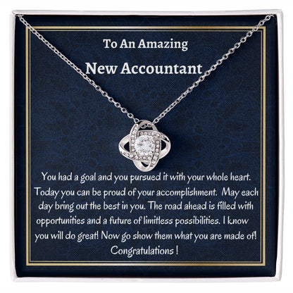 To An Amazing New Accountant Love Knot Necklace, Graduation Gift For Her, New Accountant Congratulations Gift. Women Jewelry